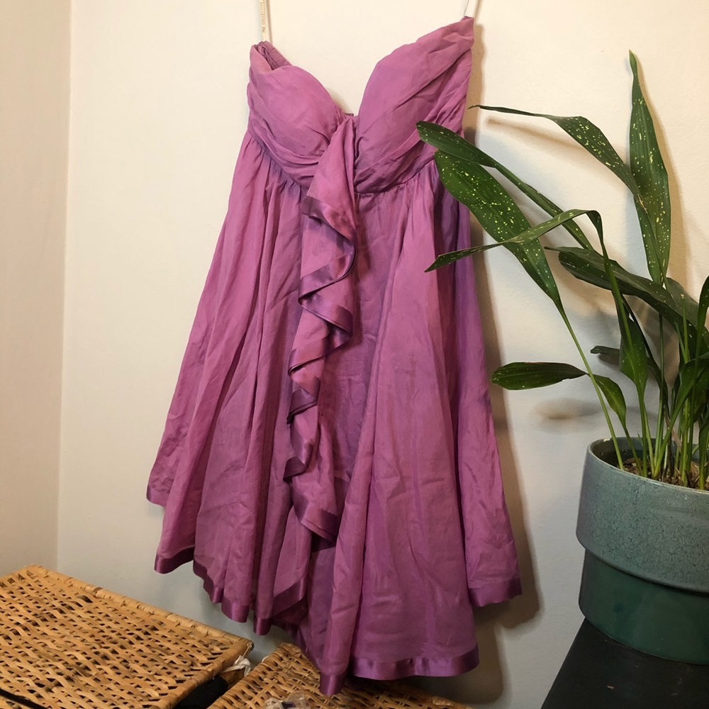 Purple strapless mini dress